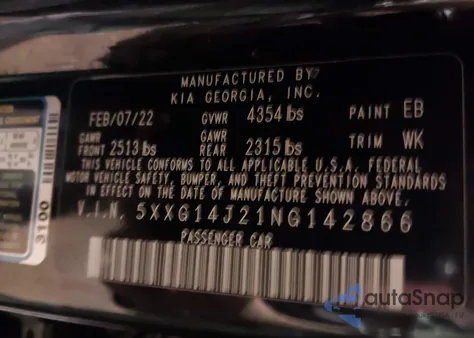 2022 Kia K5 Lxs from USA, damaged, VIN 5XXG14J21NG142866